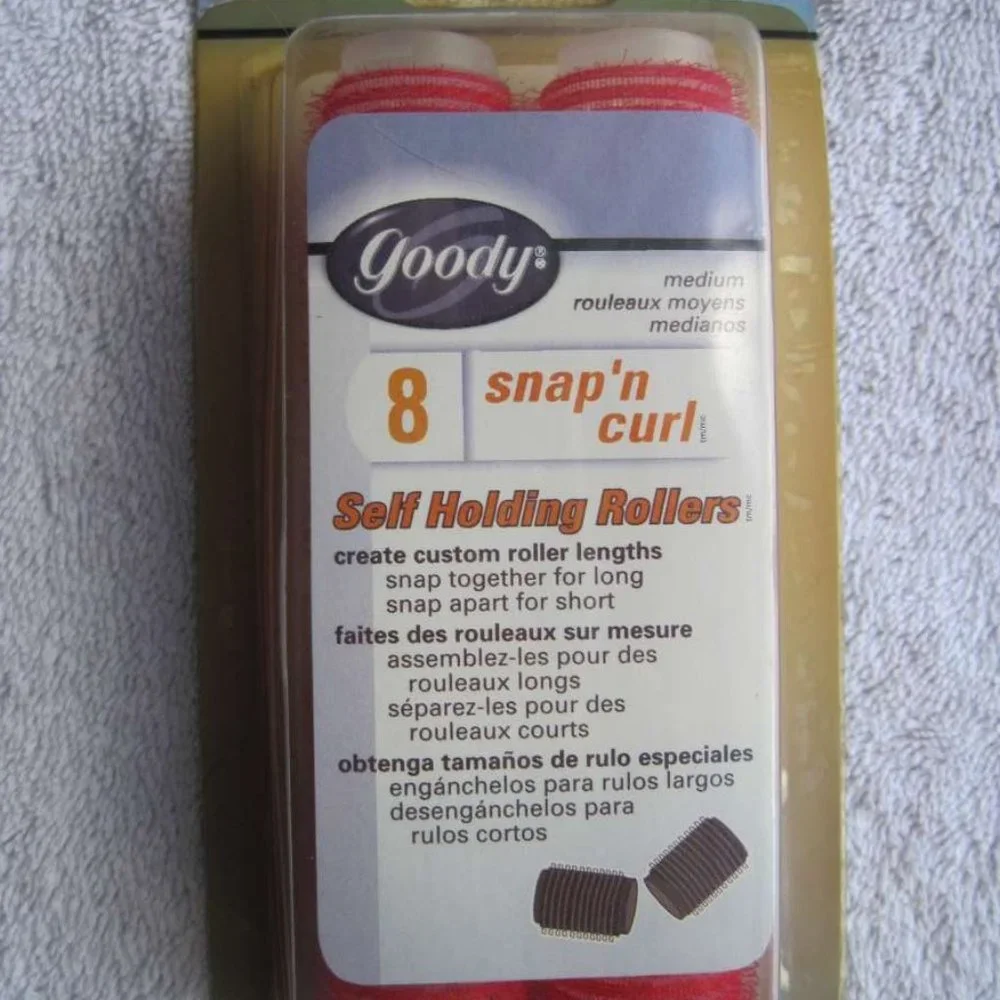 8 Goody Snap & Curl Self Holding Rollers Classic Hair Curlers Hook Large Medium